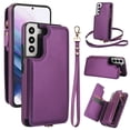 thumbnail image 1 of Compatible with Samsung Galaxy S22 Crossbody Wallet Phone Case,RFID Blocking PU Leather Shockproof Phone Case Women Men Kickstand flip Back Wrist Strap Zipper Credit Card Holder Slots,Darkpurple, 1 of 8