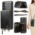 thumbnail image 1 of Compatible With Samsung Galaxy S22 Phone Case Zipper Card Pocket Kicktstand Crossbody Strap PU Leather Shock-absorbent Anti-Fingerprint Lightweight Luxury Plain Cover for Men or Women,Coffee, 1 of 8