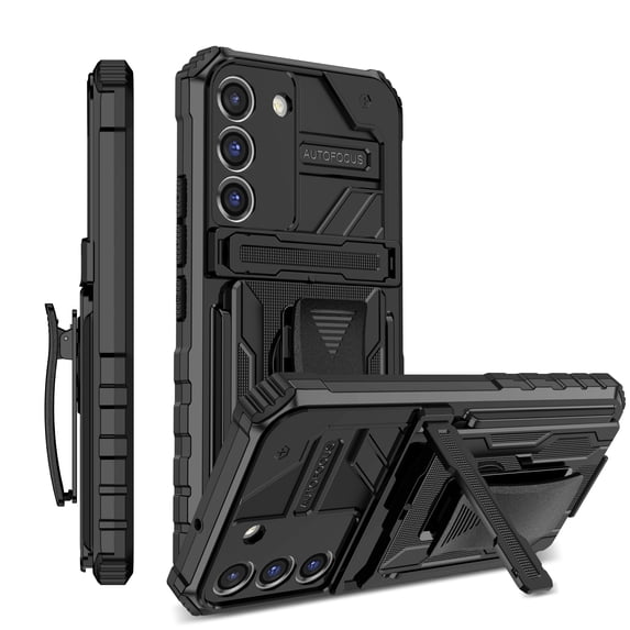 Compatible with Samsung Galaxy S22 Plus Back Case, 360 Rotating Removable Belt Clip & Hidden Kickstand & Hard PC + Soft TPU & Anti-fall & Shock Absorption Phone Case for Galaxy S22 Plus, Black