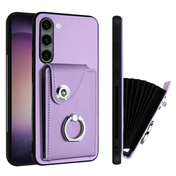 Compatible for Samsung Galaxy S22 Plus Case with Card Holder, for Galaxy S22 Plus Wallet Case for Women Men with Rotation Ring Stand, Accordion Style PU Leather Shockproof Protection Case, Purple