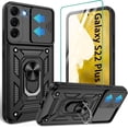 thumbnail image 1 of Compatible with Samsung Galaxy S22 Plus Case, S22 Plus Case with HD Screen Protector with Slide Camera Cover, 360°Rotation Ring Kickstand [Military Grade] Case for Galaxy S22+/S22 Plus (Black), 1 of 8