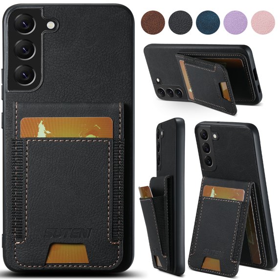 Compatible with Samsung Galaxy S22 Plus Flip Wallet Phone Case with Card Holder Elastic,Magnetic Back Flip Kickstand Cover Premium PU Leather Business Classic Style Shockproof Case,Black