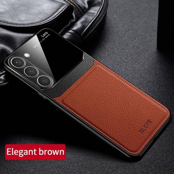 Compatible with Samsung Galaxy S22 Plus Phone Case,With Large Window Lens Protection,Classic Design,PU Leather Ultra Slim Shockproof Anti-Scratch Protective Phone Case Cover,Brown