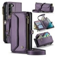 thumbnail image 1 of Compatible with Samsung Galaxy S22 Plus Rugged PU Leather Wallet Case, Card Slots Zipper Pocket Lanyard Crossbody Strap Kickstand RFID Blocking Full Body Protection Cover for S22 Plus, Purple, 1 of 9