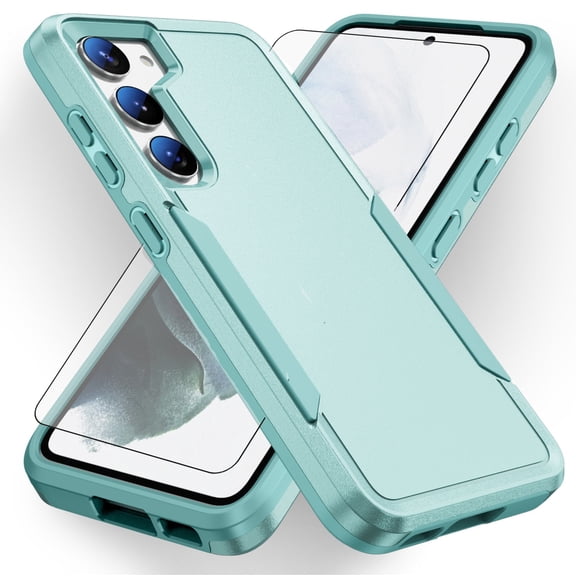 Compatible with Samsung Galaxy S22 Plus S22+ 5G Phone Case Glass Screen Protector Hybrid Rugged Shockproof Hard Protective Drop Proof Full Body Heavy Duty Mobile Cell Cover for S22+5G 22S S 22+ Green
