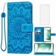 thumbnail image 1 of Compatible with Samsung Galaxy S22 Plus S22+ 5G Wallet Phone Case and Tempered Glass Screen Protector Flip Credit Card Holder Stand Mandala Flower Cell Cover for S22+5G S22plus 22S + S 22 22+ Blue, 1 of 9