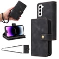 thumbnail image 1 of Compatible with Samsung Galaxy S22 Plus Wallet Case, [6 Card Slots] Removable Adjustable Crossbody Necklace Lanyard Shoulder Strap Zipper PU Leather Case for Samsung Galaxy S22 Plus,Black, 1 of 6