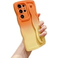 thumbnail image 1 of Compatible with Samsung Galaxy S22 Ultra 5G 6.8" Case, Cute S22 Ultra Phone Case for Women Men with Wrist Strap Stand Holder Camera Lens Protect Gradient Color Wavy Curly Soft Cover (Orange Yellow), 1 of 9