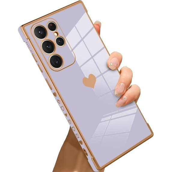 Compatible with Samsung Galaxy S22 Ultra 5G Case Love Heart Plating Electroplate Luxury Elegant Case Camera Protector Soft TPU Protective Corner Back Cover Galaxy S22 Ultra 5G Case -Purple