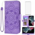 thumbnail image 1 of Compatible with Samsung Galaxy S22 Ultra 5G Wallet Phone Case and Tempered Glass Screen Protector Flip Credit Card Holder Stand Mandala Flower Cell Cover for S22ultra 22S S 22 S22ultra5g 6.8 Purple, 1 of 9