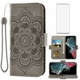 thumbnail image 1 of Compatible with Samsung Galaxy S22 Ultra 5G Wallet Phone Case and Tempered Glass Screen Protector Flip Credit Card Holder Stand Mandala Flower Cell Cover for S22ultra 22S S 22 S22ultra5g 6.8 Gray, 1 of 9
