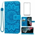 thumbnail image 1 of Compatible with Samsung Galaxy S22 Ultra 5G Wallet Phone Case and Tempered Glass Screen Protector Flip Credit Card Holder Stand Mandala Flower Cell Cover for S22ultra 22S S 22 S22ultra5g 6.8 Blue, 1 of 9