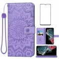 thumbnail image 1 of Compatible with Samsung Galaxy S22 Ultra 5G Wallet Phone Case and Tempered Glass Screen Protector Flip Credit Card Holder Stand Mandala Flower Cell Cover for S22ultra 22S S 22 S22ultra5g 6.8 Purple, 1 of 9