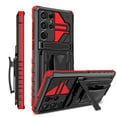 thumbnail image 1 of Compatible with Samsung Galaxy S22 Ultra Back Case, 360 Rotating Removable Belt Clip & Hidden Kickstand & Hard PC + Soft TPU & Anti-fall & Shock Absorption Phone Case for Galaxy S22 Ultra, Red, 1 of 11