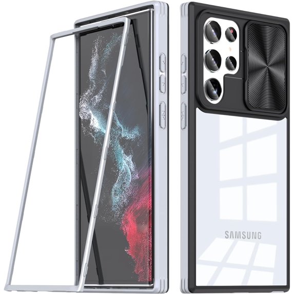 Compatible with Samsung Galaxy S22 Ultra Case with Built-in Screen Protector, Soft TPU Bumper Case for Samsung S22 Ultra Clear Phone Case Shockproof Anti-Scratch Transparent Cases (Black Gray)