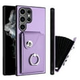 thumbnail image 1 of Compatible for Samsung Galaxy S22 Ultra Case with Card Holder, for Galaxy S22 Ultra Wallet Case for Women Men with Rotation Finger Ring Stand, Accordion Style PU Leather Shockproof Case, Purple, 1 of 7