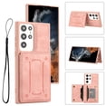 thumbnail image 1 of Compatible with Samsung Galaxy S22 Ultra Case, Classic Wallet Case, Lanyard Wrist Strap with Kickstand PU Leather Card Holder Protective Cover for Samsung Galaxy S22 Ultra,Pink, 1 of 6