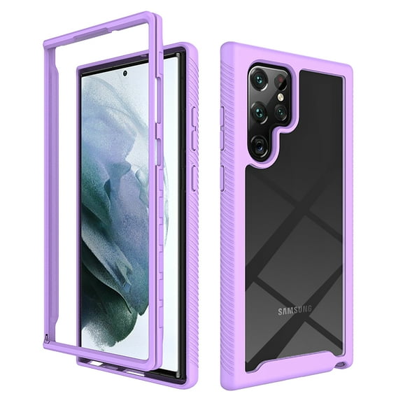 Compatible with Samsung Galaxy S22 Ultra Case Clear, Heavy Duty Dual Layer Shockproof Protection Transparent Women Men [Never Yellowing] [Military Grade Anti-Drop] Hard PC Back Phone Cover,Purple