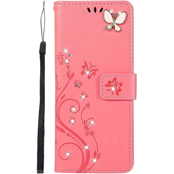 Compatible with Samsung Galaxy S22 Ultra Case Glitter with Card Holder Flip Wallet Phone Case for Women Crystal Butterfly Shockproof Protective Case for Samsung Galaxy S22 Ultra,Pink GY