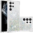 thumbnail image 1 of Compatible with Samsung Galaxy S22 Ultra Case Glitter Liquid Cute Clear Phone Case Floating Quicksand Shockproof Protective Bumper Silicone Soft TPU Case for Galaxy S22 Ultra Love Sliver YB, 1 of 12
