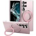 thumbnail image 1 of Compatible with Samsung Galaxy S22 Ultra Case with Magnetic Ring Holder [Compatible with Magsafe & Camera Lens Protector] Soft TPU Shockproof Kickstand Phone Case for Galaxy S22 Ultra Pink, 1 of 12