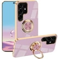 thumbnail image 1 of Compatible with Samsung Galaxy S22 Ultra Case with Ring Holder Pink, Aesthetic Phone Case Samsung S22 Ultra Case Silicone Soft TPU Slim Cover Shockproof Luxury with Kickstand (Purple), 1 of 14