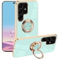 thumbnail image 1 of Compatible with Samsung Galaxy S22 Ultra Case with Ring Holder Pink, Aesthetic Phone Case for Samsung S22 Ultra Case Silicone Soft TPU Slim Cover Shockproof Luxury with Kickstand (Green), 1 of 14