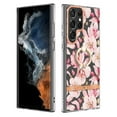 thumbnail image 1 of Compatible for Samsung Galaxy S22 Ultra Case with Ring Kickstand Holder Clear Floral Pattern Hybrid PC TPU Shockproof Protective Phone Case Cover for Samsung Galaxy S22 Ultra Women Girls, Pink Flower, 1 of 5