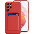thumbnail image 1 of Compatible with Samsung Galaxy S22 Ultra Case Silicone with Card Holder Black,Phone Samsung S22 Ultra Case Silicone Liquid Shockproof Protective Slim Cover (Red), 1 of 13