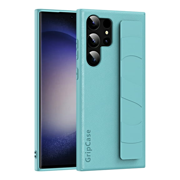 Compatible for Samsung Galaxy S22 Ultra Case with Strap Wristband, Shockproof Anti-Scratch PU Leather Texture Protective Case, Secure Hand Strap Slim Lightweight Case for Galaxy S22 Ultra, Lakeblue