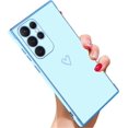 thumbnail image 1 of Compatible with Samsung Galaxy S22 Ultra Case for Women Cute Luxury Gold Heart Pattern Design Full Camera Protection & Soft TPU Shockproof Protective Plating Edge Phone Case,Light Blue, 1 of 12