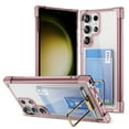 thumbnail image 1 of Compatible with Samsung Galaxy S22 Ultra Crystal Case, Minimalist Wallet Case with Card Holder [up to 2 Cards] & Ring Stand/Kickstand, [Drop Protection] Slim Four Corner Shockproof Phone Cover, Pink, 1 of 8