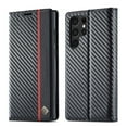 thumbnail image 1 of Compatible with Samsung Galaxy S22 Ultra Flip Wallet Case for Women Men, Carbon Fiber PU Leather & Soft TPU Card Holder Stand Magnetic Closure Phone Cover for Samsung Galaxy S22 Ultra, Vertical Line, 1 of 8