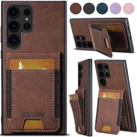 Compatible with Samsung Galaxy S22 Ultra Flip Wallet Phone Case with Card Holder Elastic,Magnetic Back Flip Kickstand Cover Premium PU Leather Business Classic Style Shockproof Case,Brown