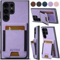 thumbnail image 1 of Compatible with Samsung Galaxy S22 Ultra Flip Wallet Phone Case with Card Holder Elastic,Magnetic Back Flip Kickstand Cover Premium PU Leather Business Classic Style Shockproof Case,Purple, 1 of 7