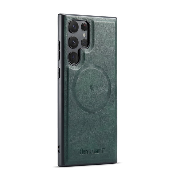 Compatible with Samsung Galaxy S22 Ultra Magnetic Case, Classic Premium PU Leather TPU Hybrid MagSafe Ultra Slim Protective Skin Friendly Shockproof Case Cover for Samsung Galaxy S22 Ultra, Green