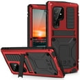 thumbnail image 1 of Compatible with Samsung Galaxy S22 Ultra Metal Case, with Screen Protector Camera Lens Protector Military Rugged Heavy Duty Shockproof Case with Metal Kickstand Full Body Tough Dustproof Case, Red, 1 of 8