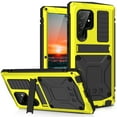 thumbnail image 1 of Compatible with Samsung Galaxy S22 Ultra Metal Case, with Screen Protector Camera Lens Protector Military Rugged Heavy Duty Shockproof Case with Metal Kickstand Full Body Tough Dustproof Case, Yellow, 1 of 8