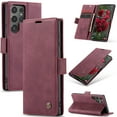 thumbnail image 1 of Compatible With Samsung Galaxy S22 Ultra Phone Case Full Coverage Dustproof Shockproof Kickstand Card Pocket Synthetic Leather Solid Color Luxury Lightweight Wallet Case,Winered, 1 of 12