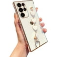 thumbnail image 1 of Compatible with Samsung Galaxy S22 Ultra Phone Case Women Luxury Plating Cute Love Heart Case with Heart Chain Bracelet Strap Camera Lens Protection Soft Silicone Shockproof Case (White), 1 of 6