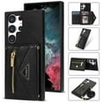 thumbnail image 1 of Compatible With Samsung Galaxy S22 Ultra Phone Case Zipper Card Pocket Design Crossbody Lanyard PU Leather Shockproof Anti-Fingerprint Kickstand Lightweight Phone Cover,Black, 1 of 11