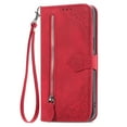 thumbnail image 1 of Compatible For Samsung Galaxy S22 Ultra Shockproof Zipper Card Flip Wallet Stand Case with Wrist Strap,Luxury Flower Pattern Embossed PU Leather Cover.For Samsung Galaxy S22 Ultra,Red, 1 of 10