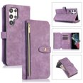 thumbnail image 1 of Compatible with Samsung Galaxy S22 Ultra Wallet Case, Premium PU Leather Zipper Flip Folio Wallet with Detachable Long and Short Strap Magnetic Protective Case for Samsung Galaxy S22 Ultra, Purple, 1 of 11