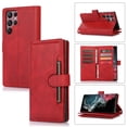 thumbnail image 1 of Compatible with Samsung Galaxy S22 Ultra Wallet Case,RFID Blocking PU Leather Folio Magnetic Closure Protective Cover with Wrist Strap Outer Slide Credit Card Holder Kickstand Men Women,Red, 1 of 11