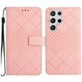 thumbnail image 1 of Compatible for Samsung Galaxy S22 Ultra Wallet Case Rhombus Skin Feel Strong Magnetic PU Leather Women Men Case with Card Holders Stand Flip Protective Cover with Wrist Strap,Pink, 1 of 10