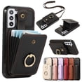 thumbnail image 1 of Compatible with Samsung Galaxy S22 Wallet Case, PU Leather Case with Card Holder, 360° Rotation Ring Kickstand, Shoulder Strap, Magnetic Snap Protective Case Designed for S22, Black, 1 of 7