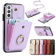 thumbnail image 1 of Compatible with Samsung Galaxy S22 Wallet Case, PU Leather Case with Card Holder, 360° Rotation Ring Kickstand, Shoulder Strap, Magnetic Snap Protective Case Designed for S22, Purple, 1 of 7