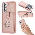 thumbnail image 1 of Compatible with Samsung Galaxy S22 Wallet Phone Case,360°Rotation Finger Ring Holder Kickstand,with Card Holder,Lychee Pattern PU Leather Durable Shockproof Rugged Phone Case,Rosegold, 1 of 12