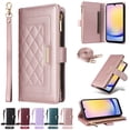 thumbnail image 1 of Compatible with Samsung Galaxy S22 case Wallet Crossbody & Wrist Strap with Card Holder Phone case RFID Blocking PU Leather Magnetic Closure Flip Stand Zipper Purse Shockproof Cover,Rosegold, 1 of 9