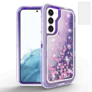 Compatible with Samsung Galaxy S23 5G 6.1 inch Phone Case Tempered Glass Screen Protector Bling Liquid Glitter Clear Hybrid Shockproof TPU Military Grade Protective Heavy Duty Cell Cover Women Purple
